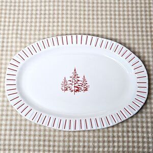 Avon Vintage Retired Red Woods Oval Holiday Red & White Serving Plate Platter